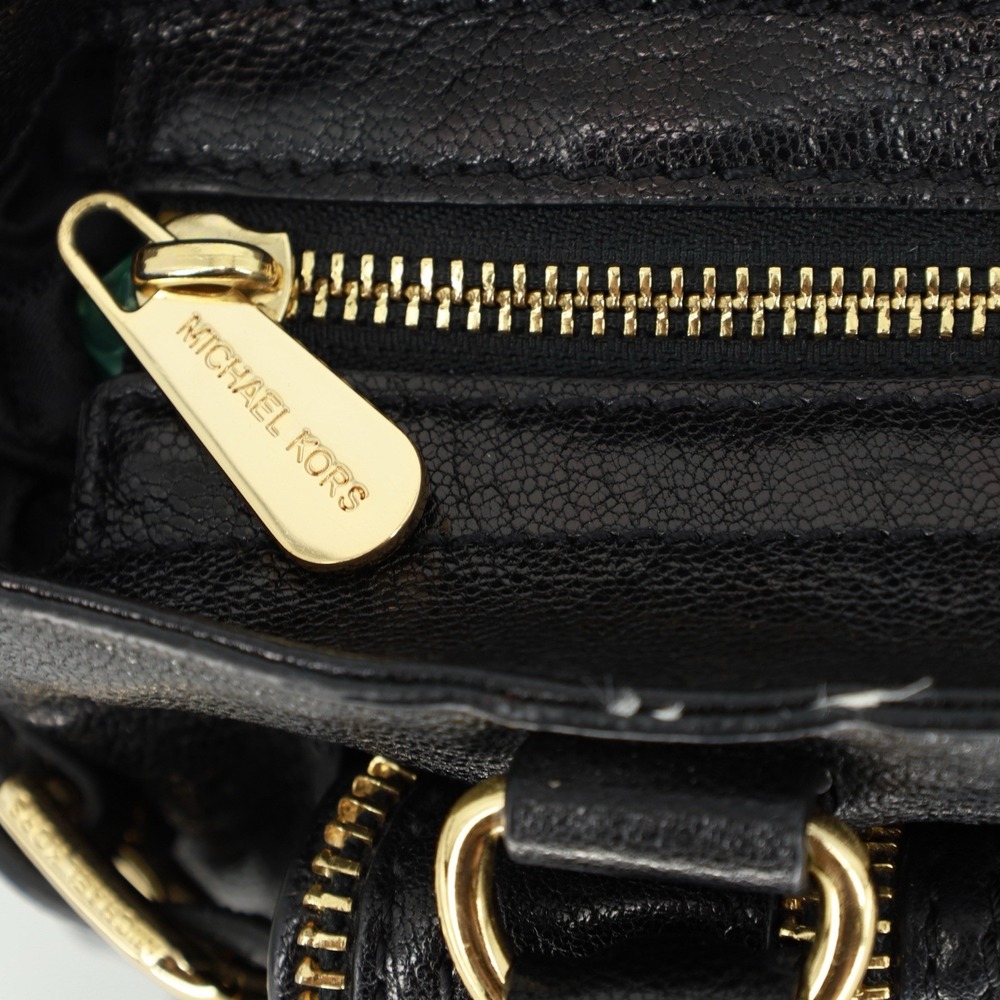 MICHAEL KORS Naomi Large Satchel Black Luxury‎ Leather Zippers Handbag Purse Bag - Picture 9 of 12